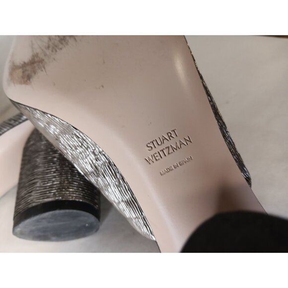 Stuart Weitzman Theone Women's 8.5 M Metallic Pewter Shoes Slip On Dress Heels - Picture 8 of 9
